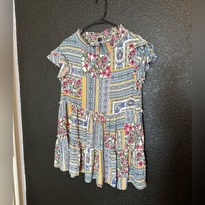 Hayden Los Angeles Floral Paisley Patchwork Short-Sleeve Tunic Top size L